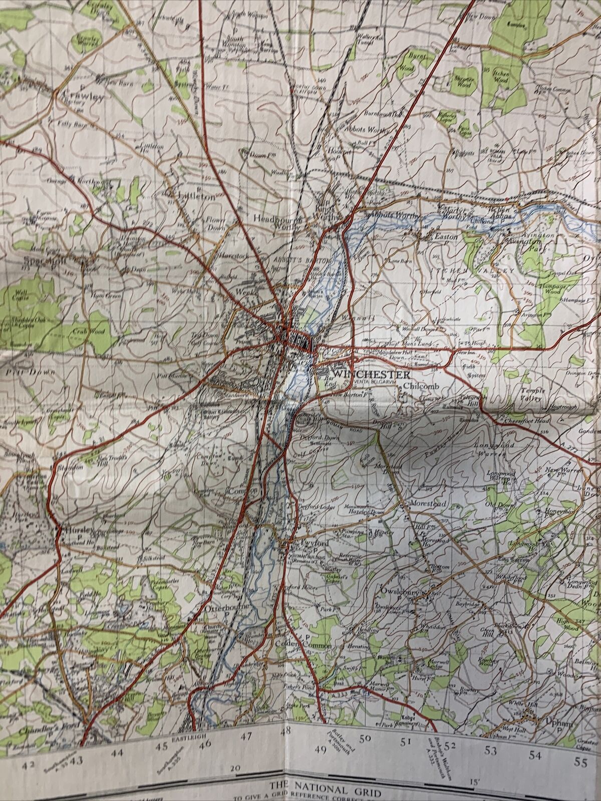 WINCHESTER Ordnance Survey Cloth Map 1945 Sixth Series No 168