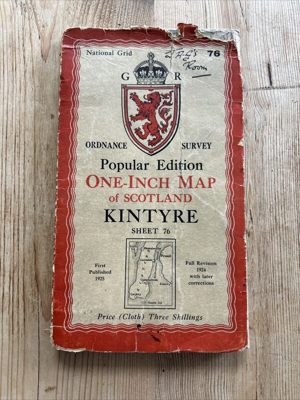 KINTYRE Ordnance Survey One Inch Sheet 65 Popular Edition 1925 Arran Campbeltown