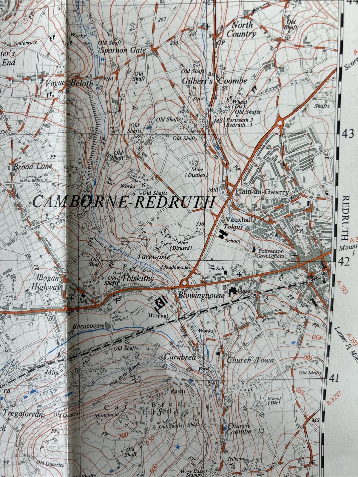 CAMBORNE North - Cornwall Ordnance Survey Sheet SW64 Two & Half Inch MAP 1960