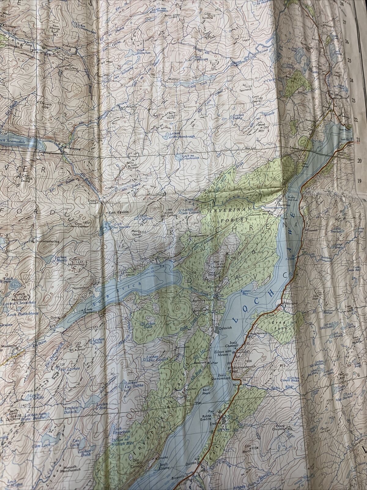 LOCH AWE Ordnance Survey Cloth Map 1956 Seventh Series