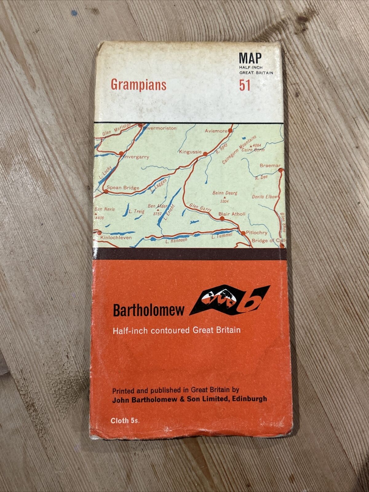 GRAMPIANS Bartholomew CLOTH Half Inch Map No 51 Scotland 1965 Newtonmore