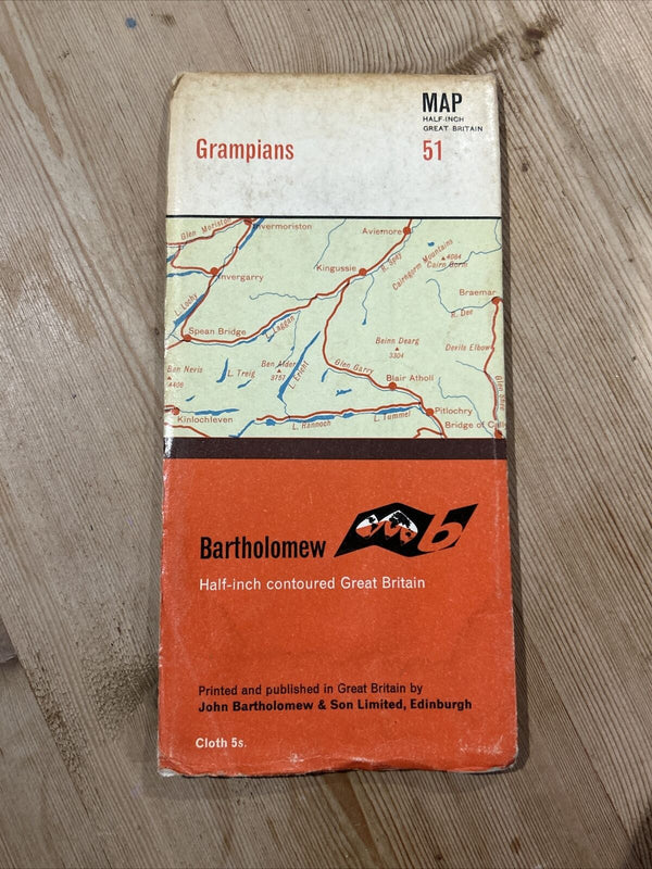 GRAMPIANS Bartholomew CLOTH Half Inch Map No 51 Scotland 1965 Newtonmore