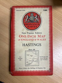 HASTINGS Ordnance Survey Cloth One Inch Map 1940 Sixth Edition Sheet 184 Rye