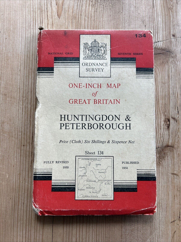 HUNTINGDON & PETERBOROUGH Ordnance Survey 7th Series CLOTH 1 inch 1954 Sheet 134