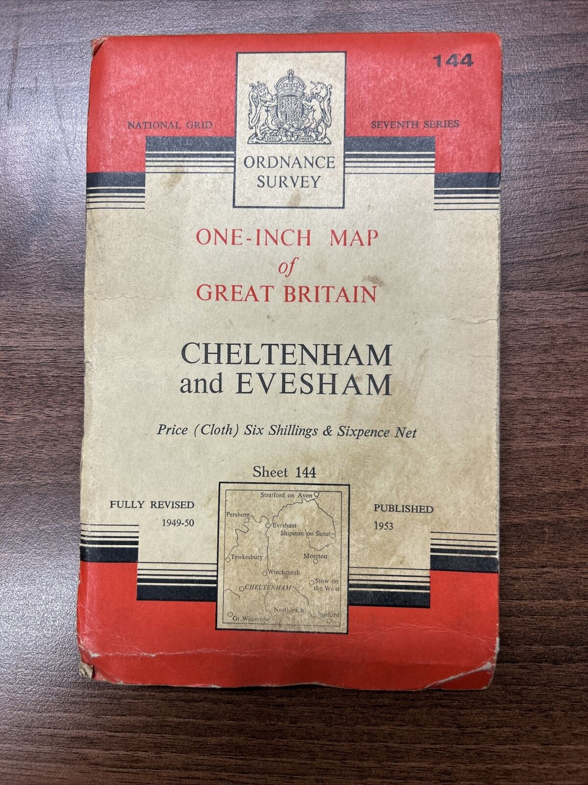 CHELTENHAM & EVESHAM Ordnance Survey Seventh Series CLOTH Map 1953 Sheet 144