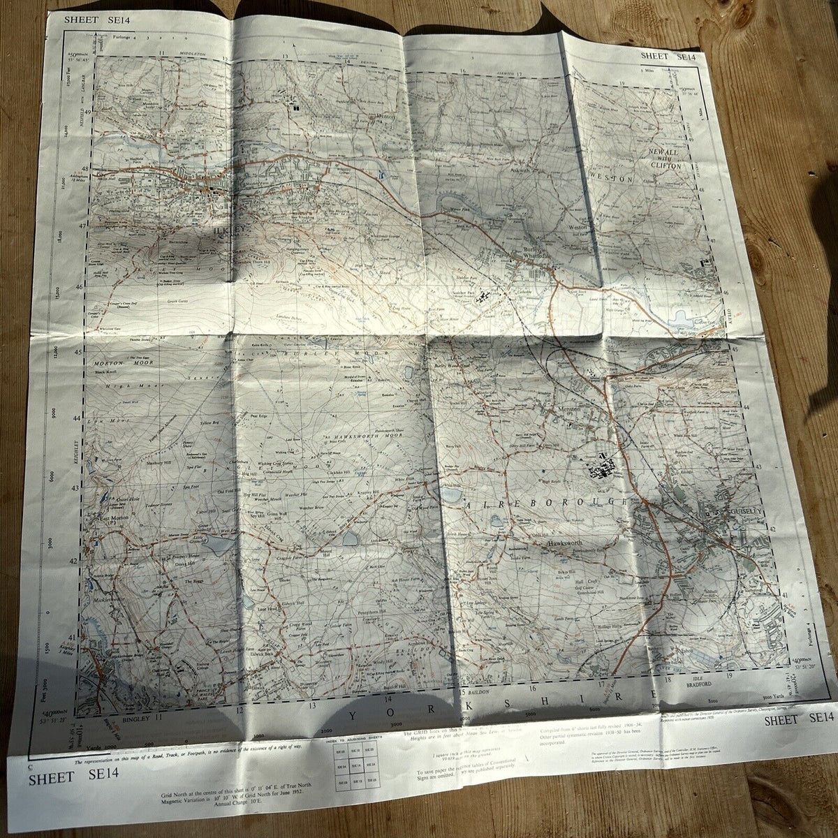 ILKLEY GUISELEY Ordnance Survey Sheet SE14 Map 1:25000 First Series 1952 Menston