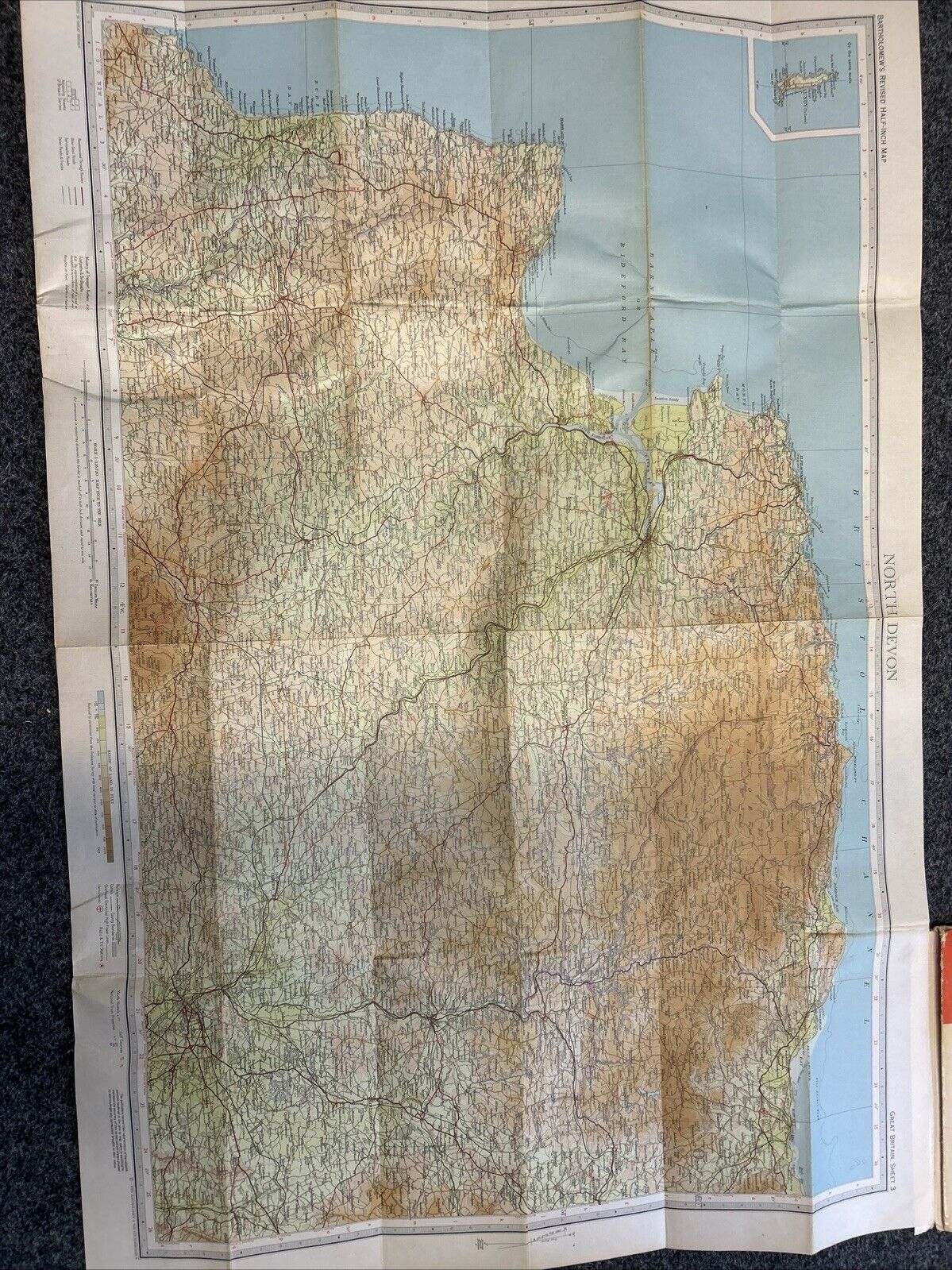 NORTH DEVON Bartholomew Half Inch Map CLOTH No 3 1965 Barnstaple Exeter