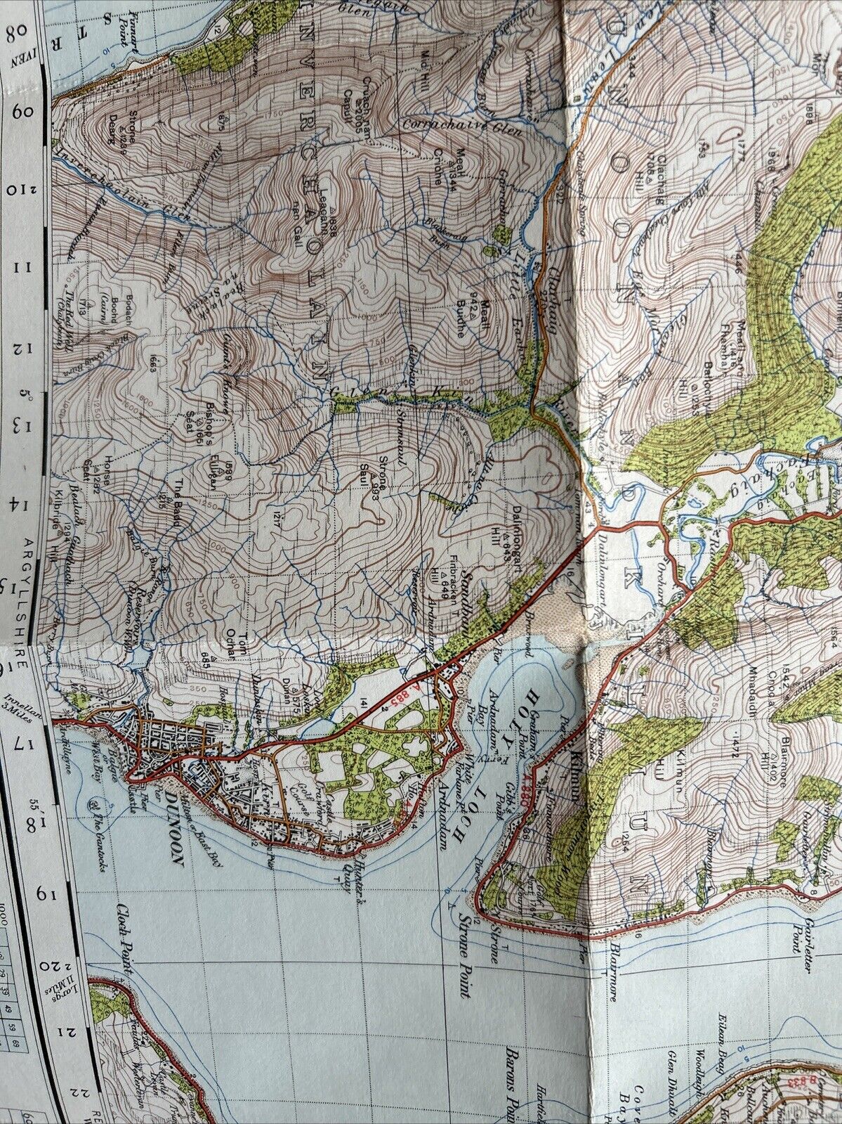 DUNOON & LOCH FYNE Ordnance Survey CLOTH One Inch Sheet 65 Popular Edition 1946