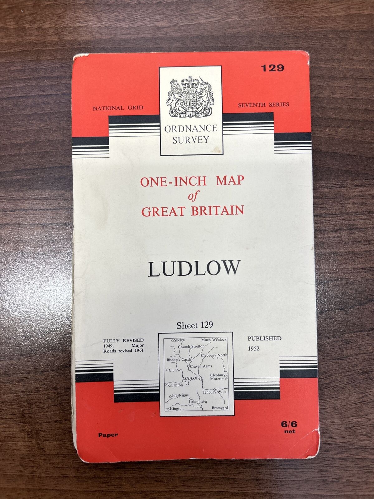 LUDLOW Ordnance Survey Seventh Series Paper 1 inch 1952 Sheet 129 Shropshire