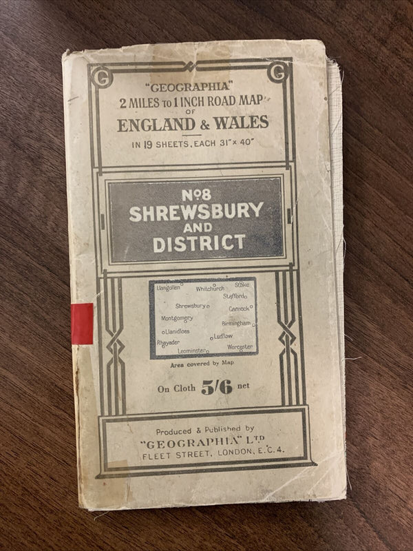 SHREWSBURY & DISTRICT Map 8 Of 19 GEOGRAPHIA Cloth 31 X 40 Cannock Llangollen