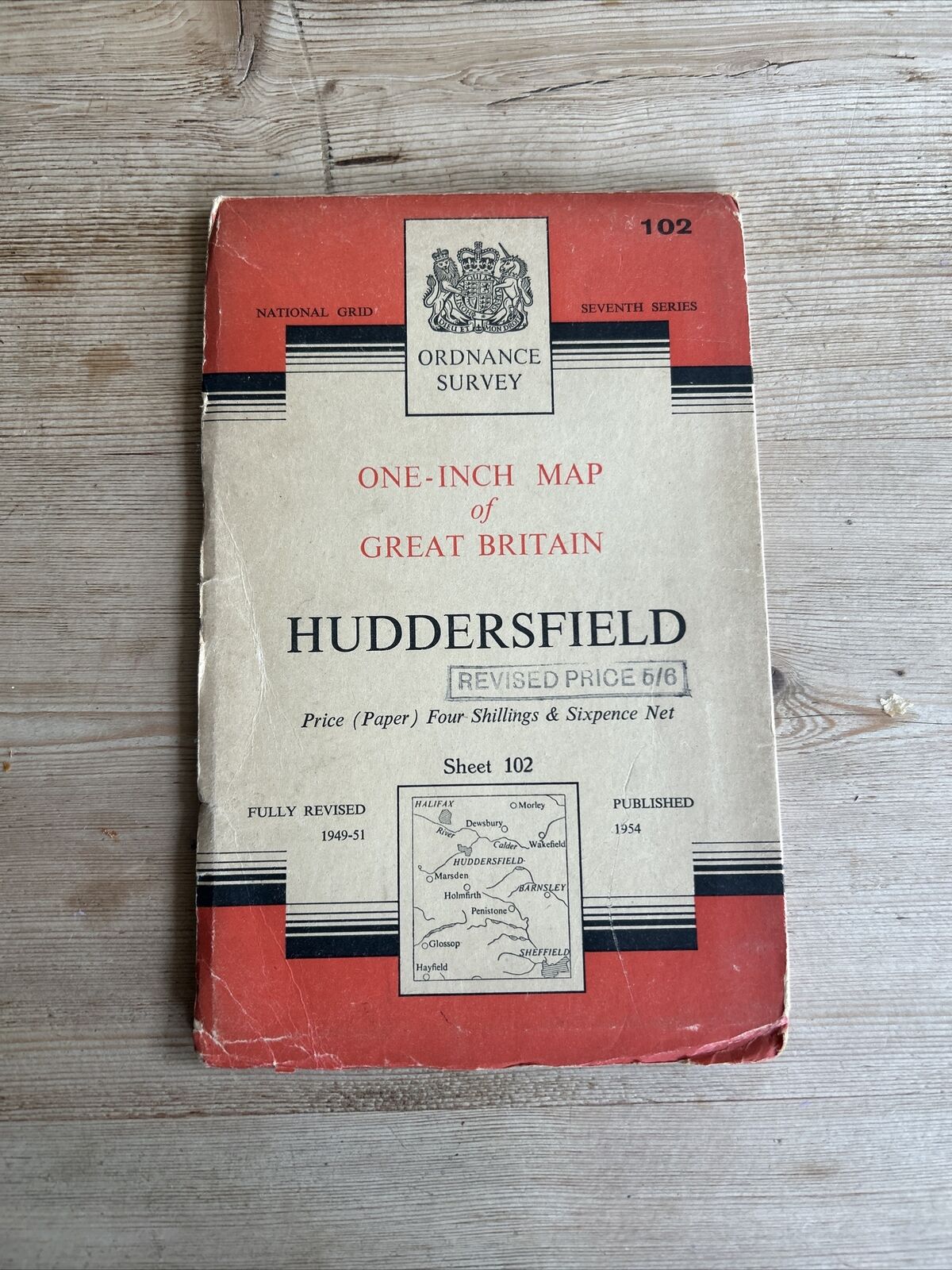 HUDDERSFIELD Ordnance Survey Seventh Series Paper One inch 1954 Sheet 102 Batley