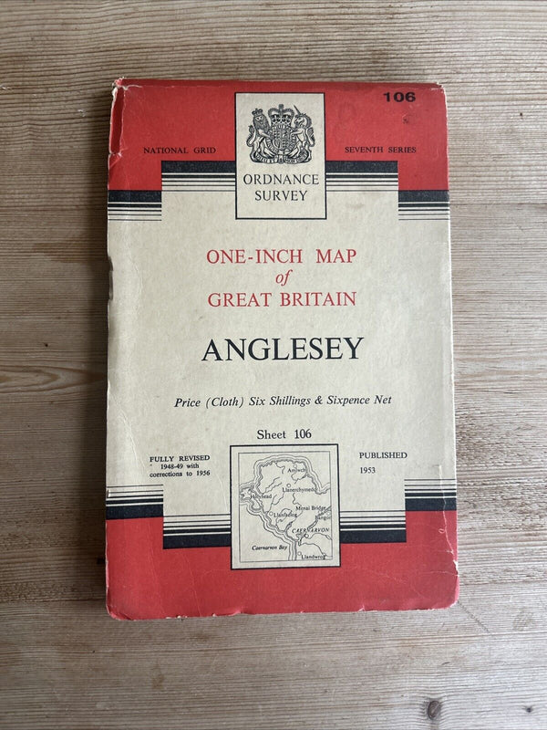 ANGLESEY Ordnance Survey CLOTH Seventh Series Map One Inch  1953 Sheet 106