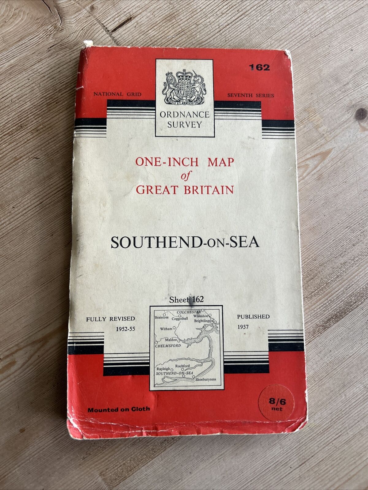 SOUTHEND ON SEA Ordnance Survey Seventh Series Cloth One inch 1957 Sheet 162