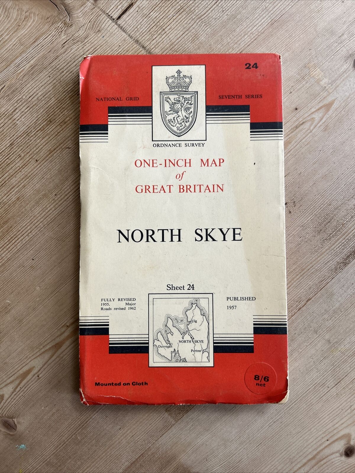 NORTH SKYE Ordnance Survey Seventh Series Cloth One inch 1957 Sheet 24 Portree