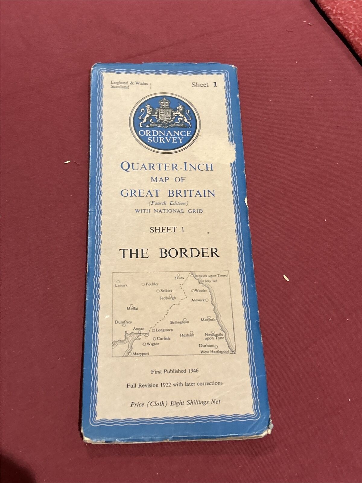 THE BORDER England Ordnance Survey CLOTH Sheet 1 Quarter Inch Map 4th Ed 1946