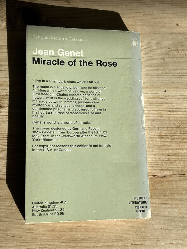 MIRACLE OF THE ROSE Jean Genet - Penguin Modern Classics 1971 Prison Punishment