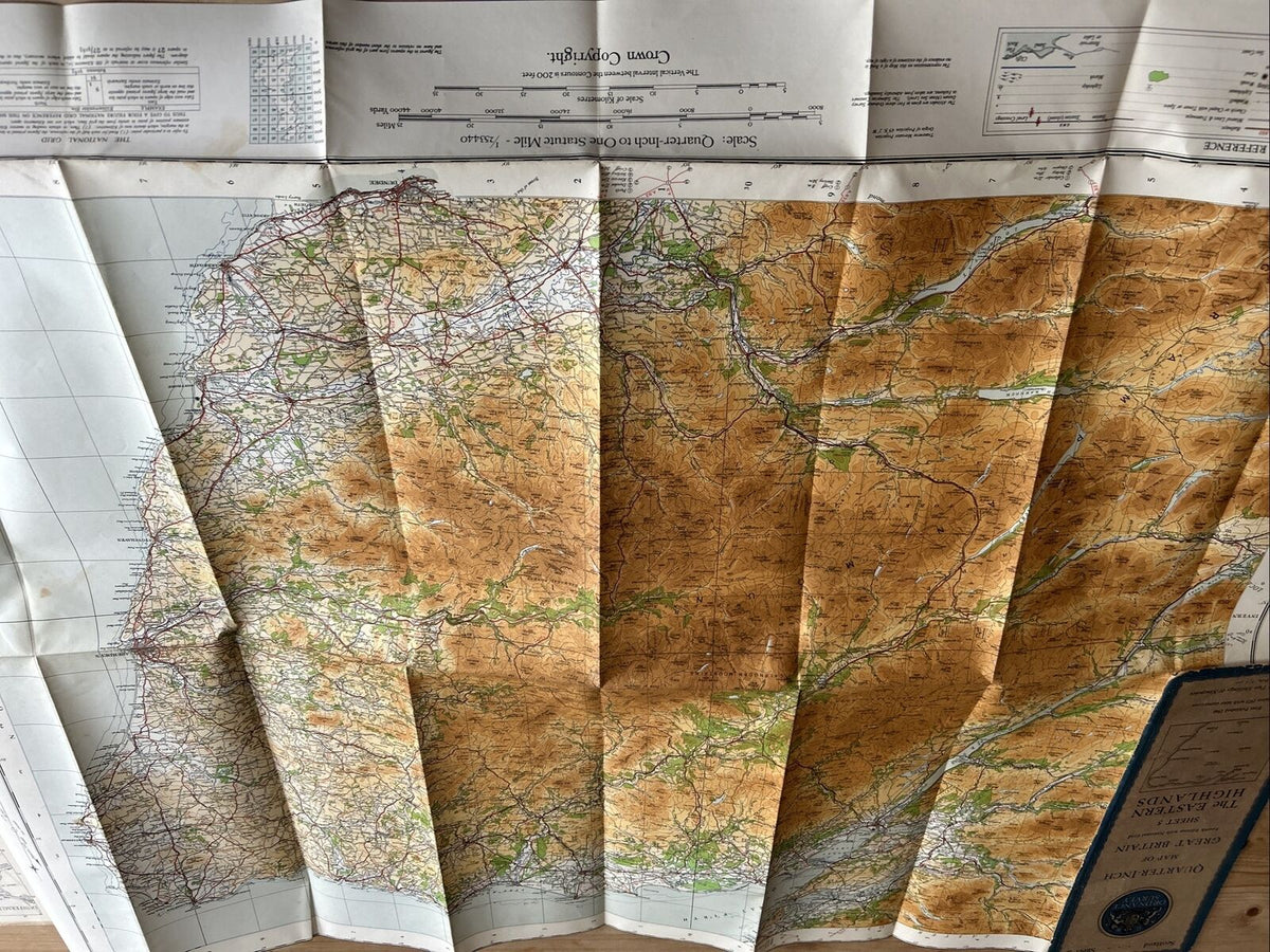 The EASTERN HIGHLANDS Ordnance Survey Paper Sheet 5 Quarter Inch Map 4th Ed 1946