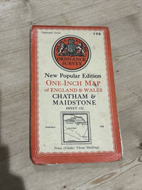 CHATHAM & MAIDSTONE Ordnance Survey Cloth Sixth Series One inch 1940 Sheet 172