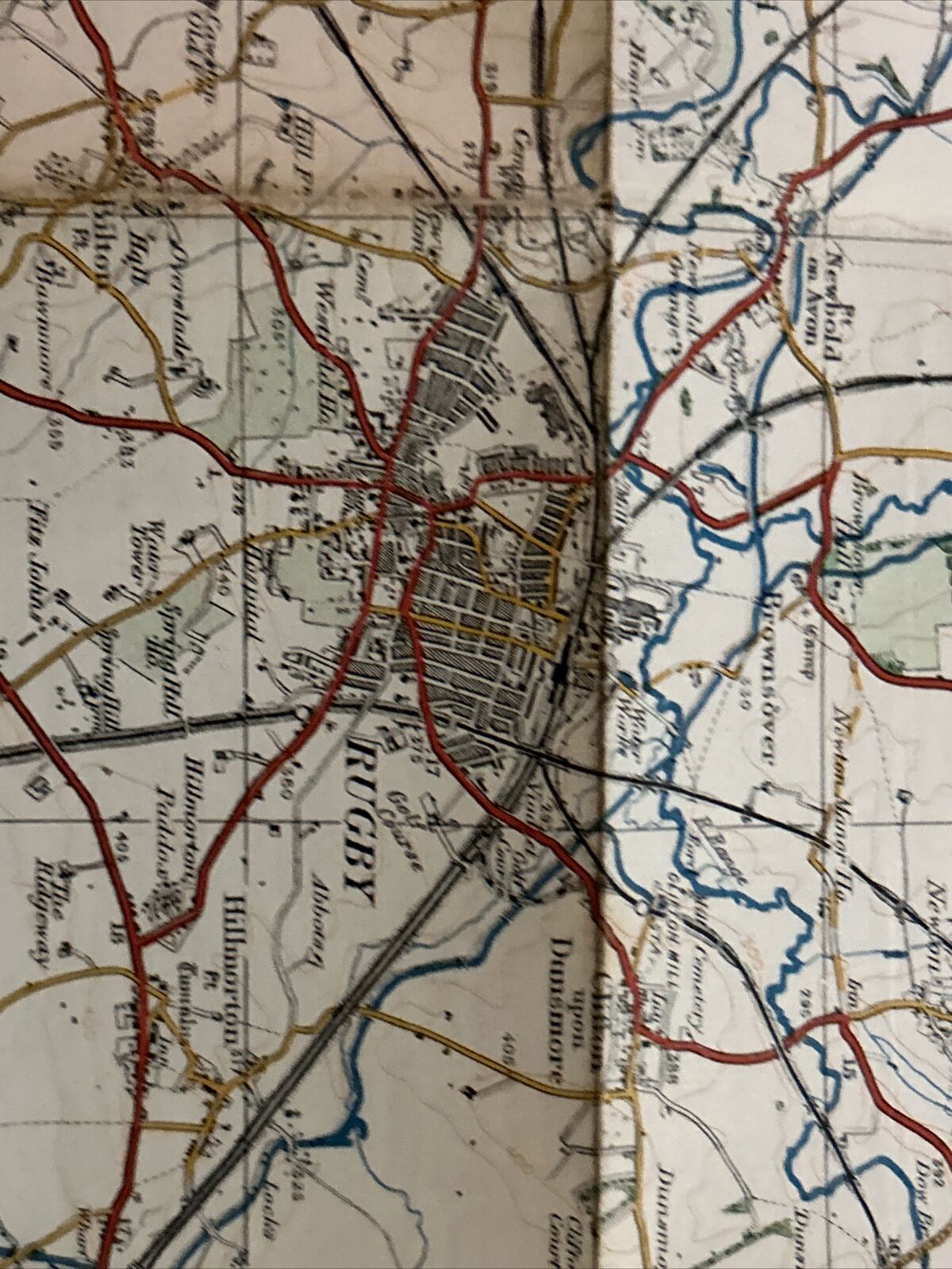 RUGBY Ordnance Survey Cloth One Inch Map 1920 No 73 Contoured Market Harborough