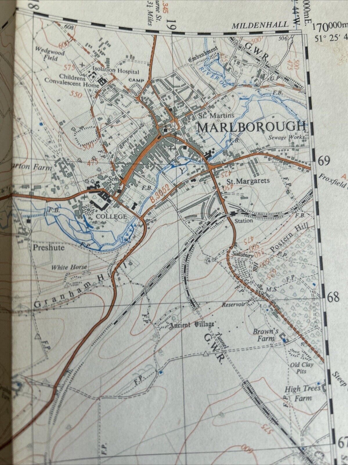 MARLBOROUGH Ordnance Survey Sheet 41/16  1:25000 1949 National Grid Wansdyke