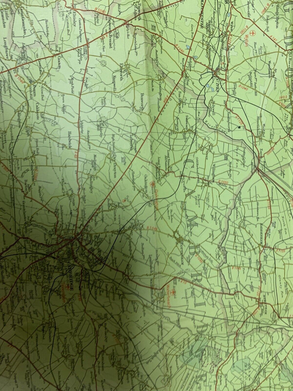 Cambridgeshire Bedford Newmarket - Bartholomew - Half Inch Cloth Map 1963 No 20