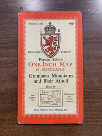 GRAMPIAN MOUNTAINS & BLAIR ATHOLL Ordnance Survey 1 Inch map Scotland No 49 1947