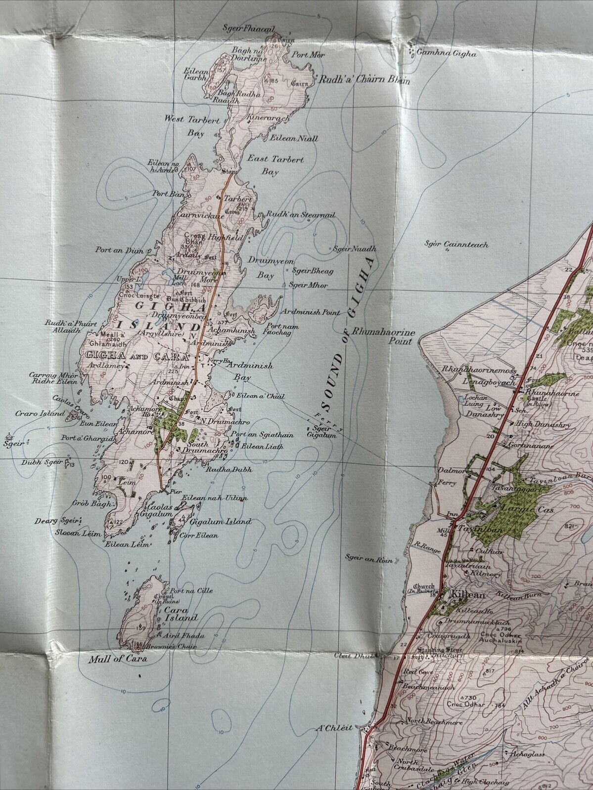 SOUND OF JURA Ordnance Survey One Inch CLOTH Sheet 70 Popular Edition 1926