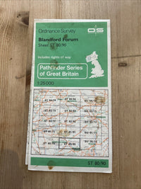 BLANDFORD FORUM Pathfinder Ordnance Survey ST80/90 1:25000 1974 Witchampton