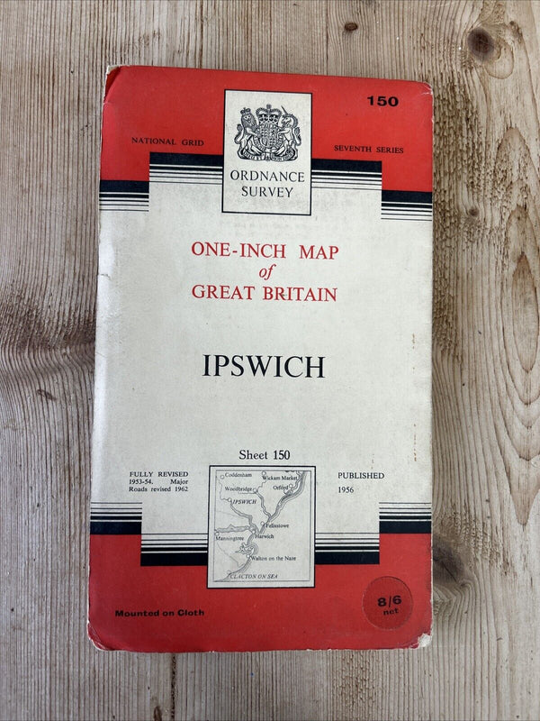 IPSWICH Ordnance Survey Seventh Series CLOTH  One inch 1956 Sheet 150 Frinton