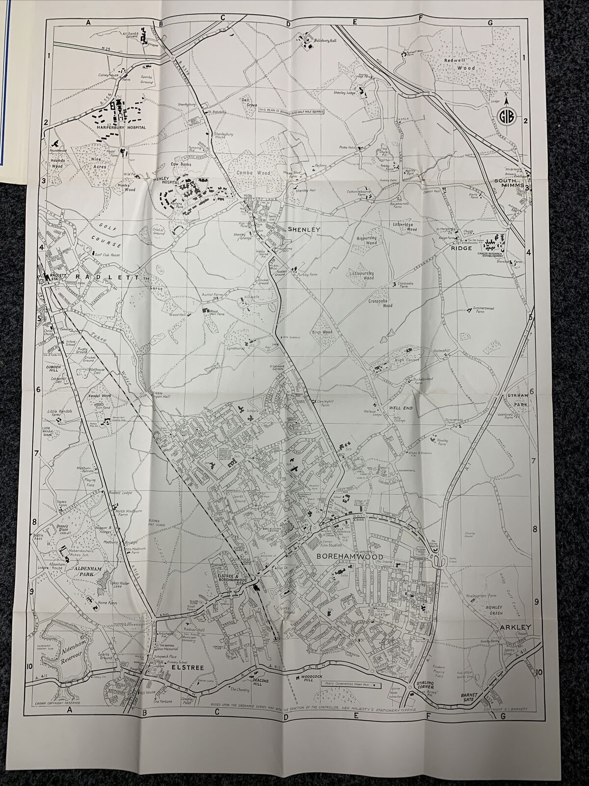 ELSTREE Borehamwood Radlett - Barnetts Map Street Plan Circa 1980