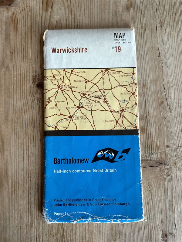 WARWICKSHIRE Bartholomew - Half Inch Map 1965 No 19 Coventry Northampton