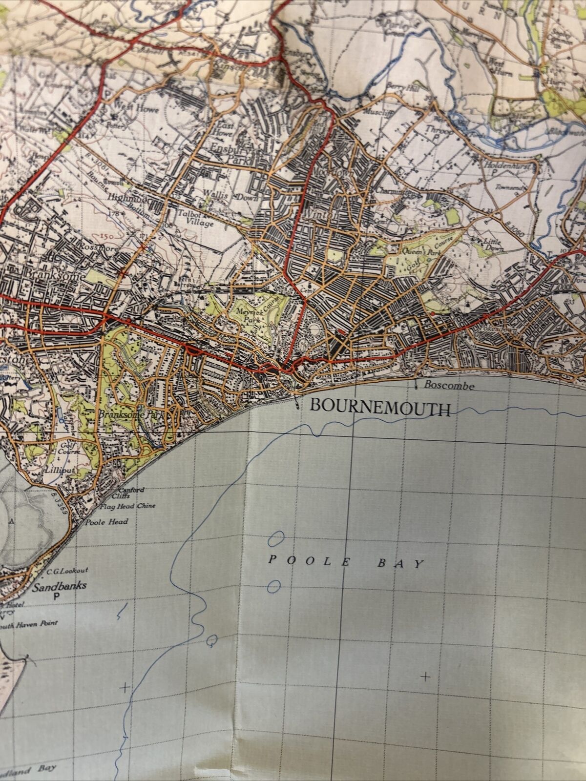 BOURNEMOUTH - 1940 Cloth Sixth Edition Ordnance Survey One Inch Sheet 179 Poole