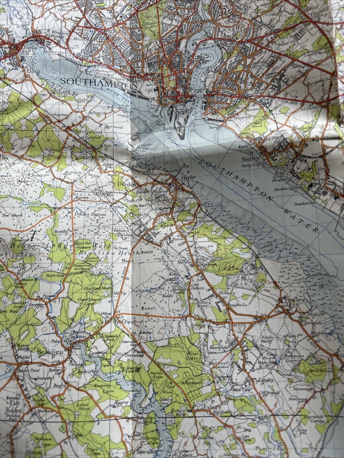 THE SOLENT Ordnance Survey Cloth One Inch Map 1945 Sixth Edition Sheet 180 Wight