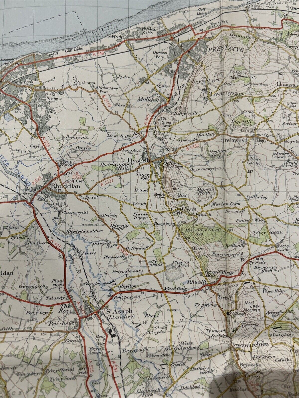 DENBIGH Ordnance Survey Seventh Series Paper One inch 1961 Sheet 108 The Alarm