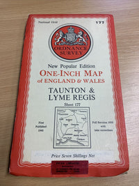 Taunton & Lyme Regis Ordnance Survey Cloth Map 1946 Sixth Series No 177