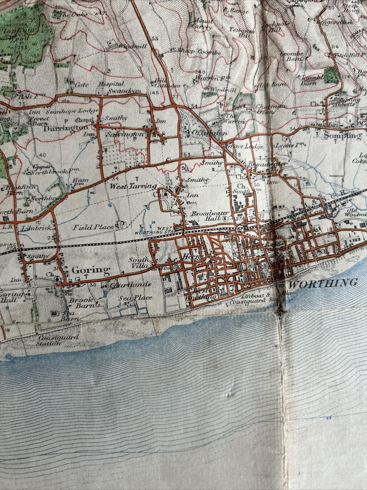 WORTHING CHICHESTER LITTLEHAMPTON Ordnance Survey Third Edition 1 Inch Map 1912