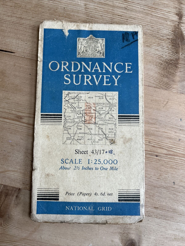 Ordnance Survey Sheet 43/18 SK18 1:25000 1951 Pass STUCK 43/17 Reverse Tatty