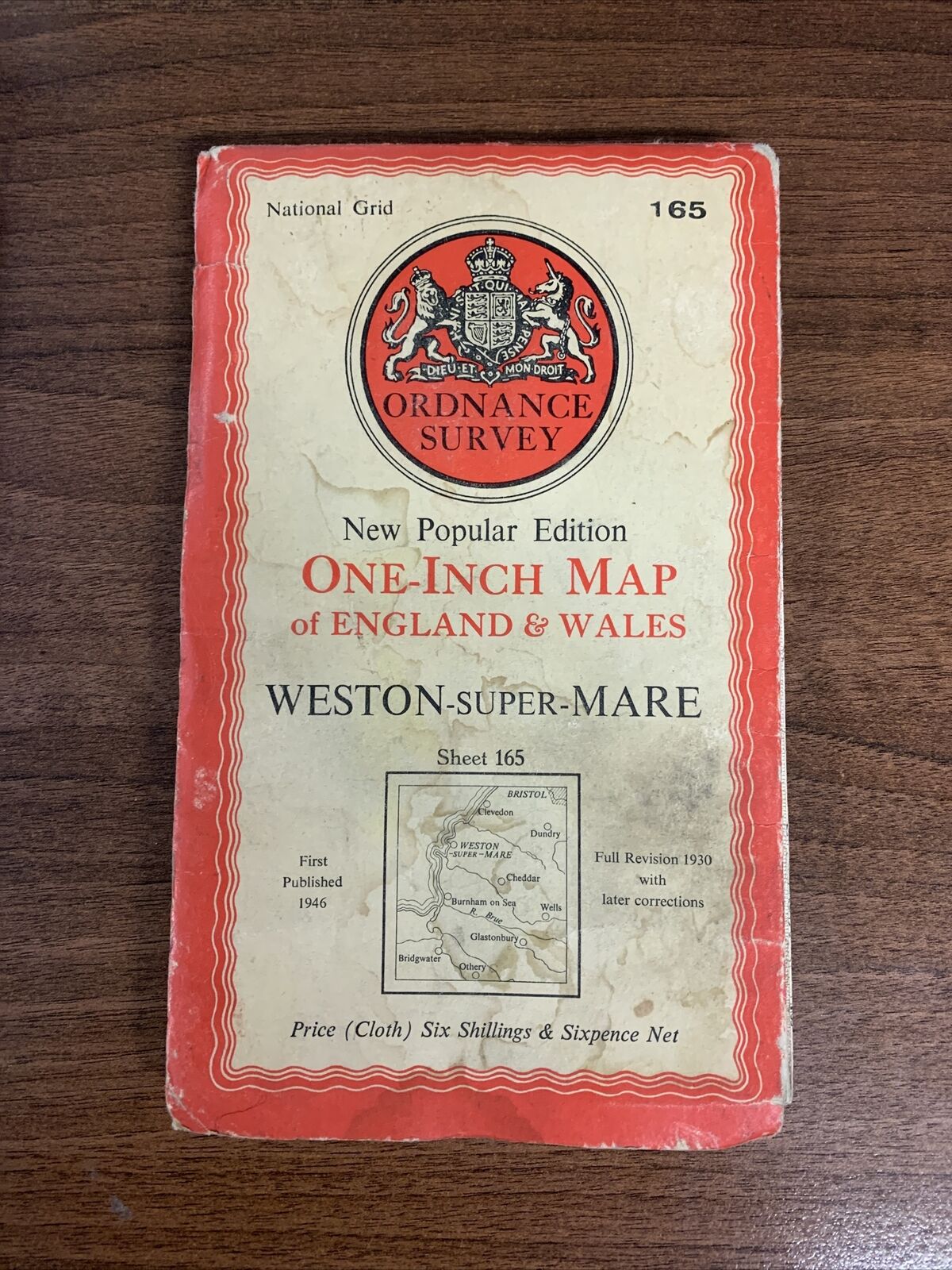 WESTON SUPER MARE Ordnance Survey CLOTH Map 1946 Sixth Series Sheet 182 Wells