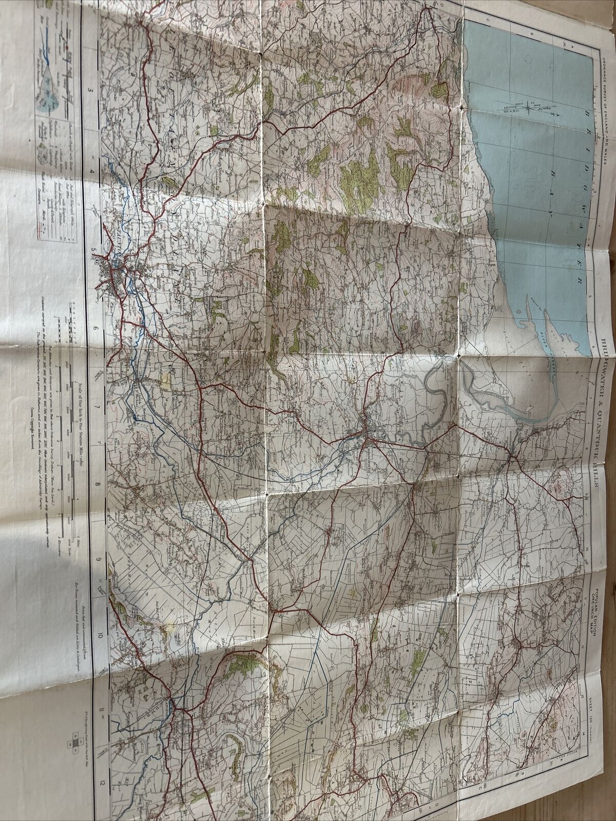 BRIDGEWATER & QUANTOCK HILLS Ordnance Survey Cloth 1 Inch Map 1936? No 120