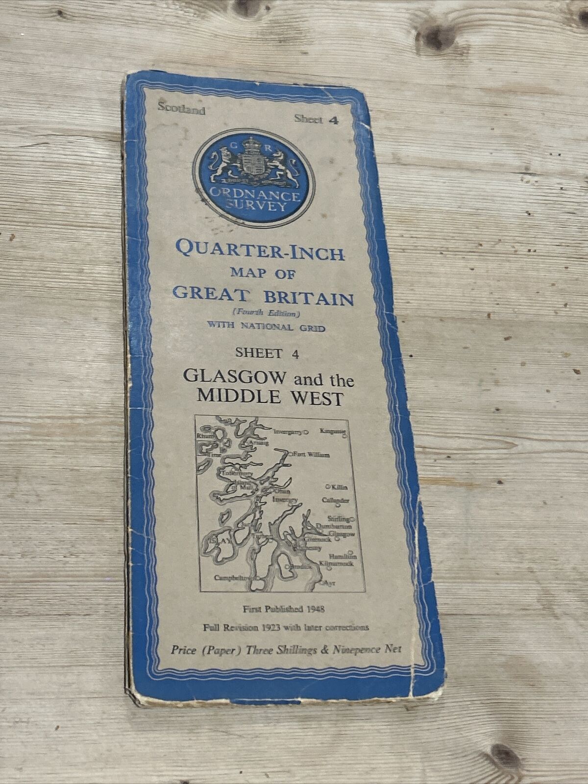 GLASGOW And The MIDDLE WEST 1948 Ordnance Survey Paper Sheet 4 Quarter Inch Map