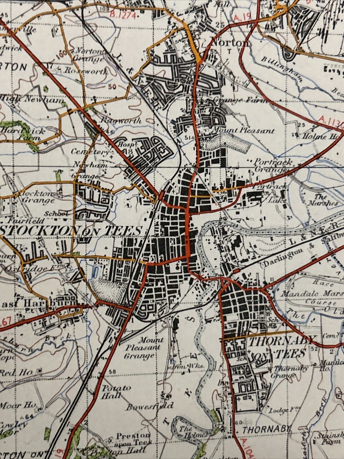 DURHAM Ordnance Survey CLOTH 6th Series 1947 Sheet 85 One Inch Stockton Yarm