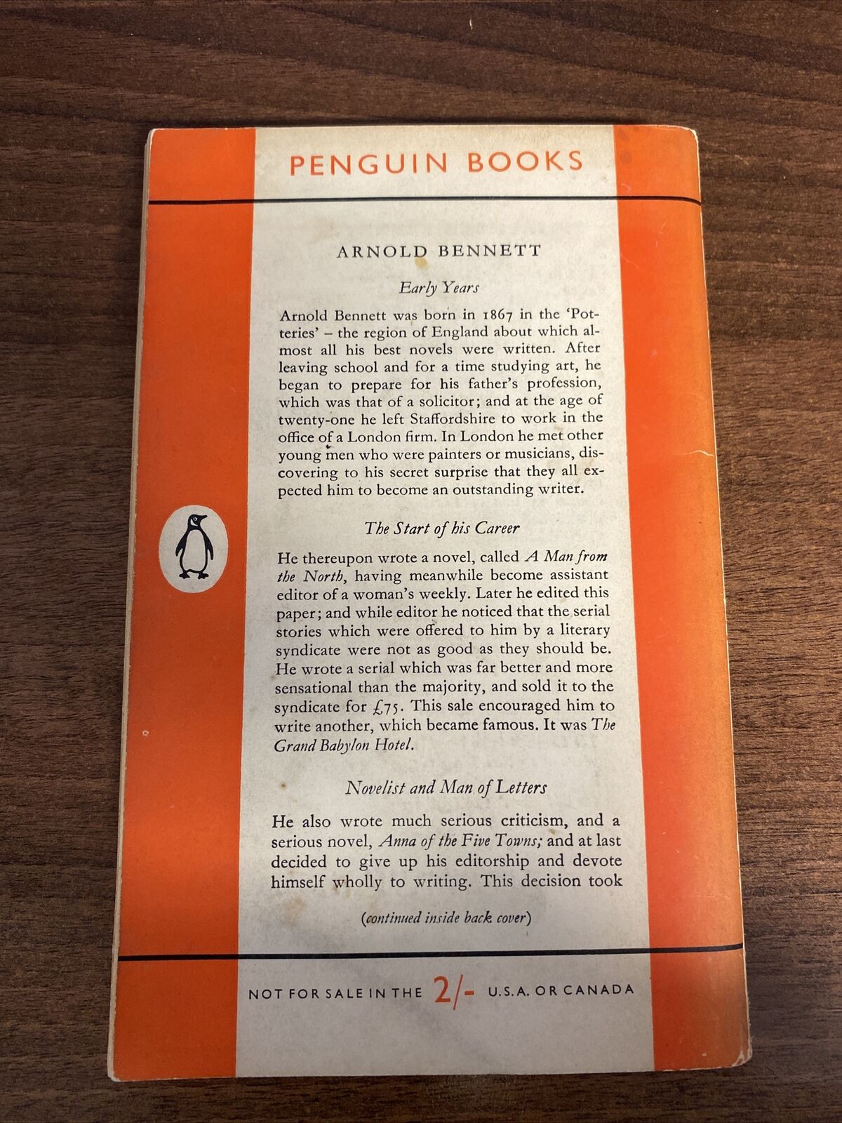 Anna Of The Five Towns. Arnold Bennett. Penguin Paperback Edition.1954.