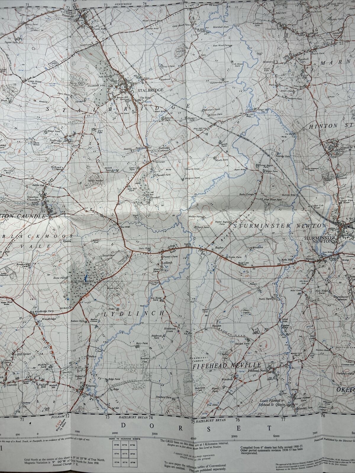 STURMINSTER NEWTON Ordnance Survey 1:25,000 First Series 1958 Sheet ST71