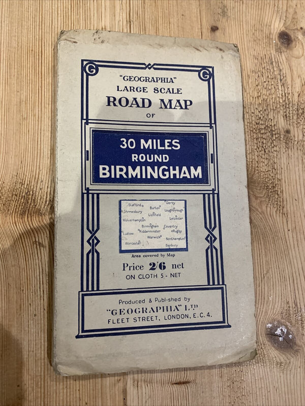 WEST MIDLANDS MAP 30 Miles Around BIRMINGHAM- GEOGRAPHIA 1950s?