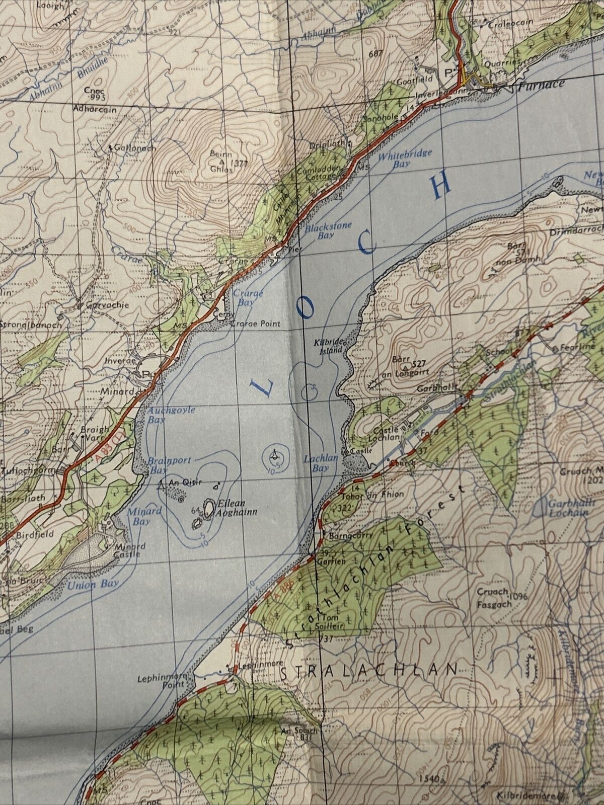 LOCH AWE Ordnance Survey Seventh Series CLOTH One inch 1956/62 Sheet 52 Scarba