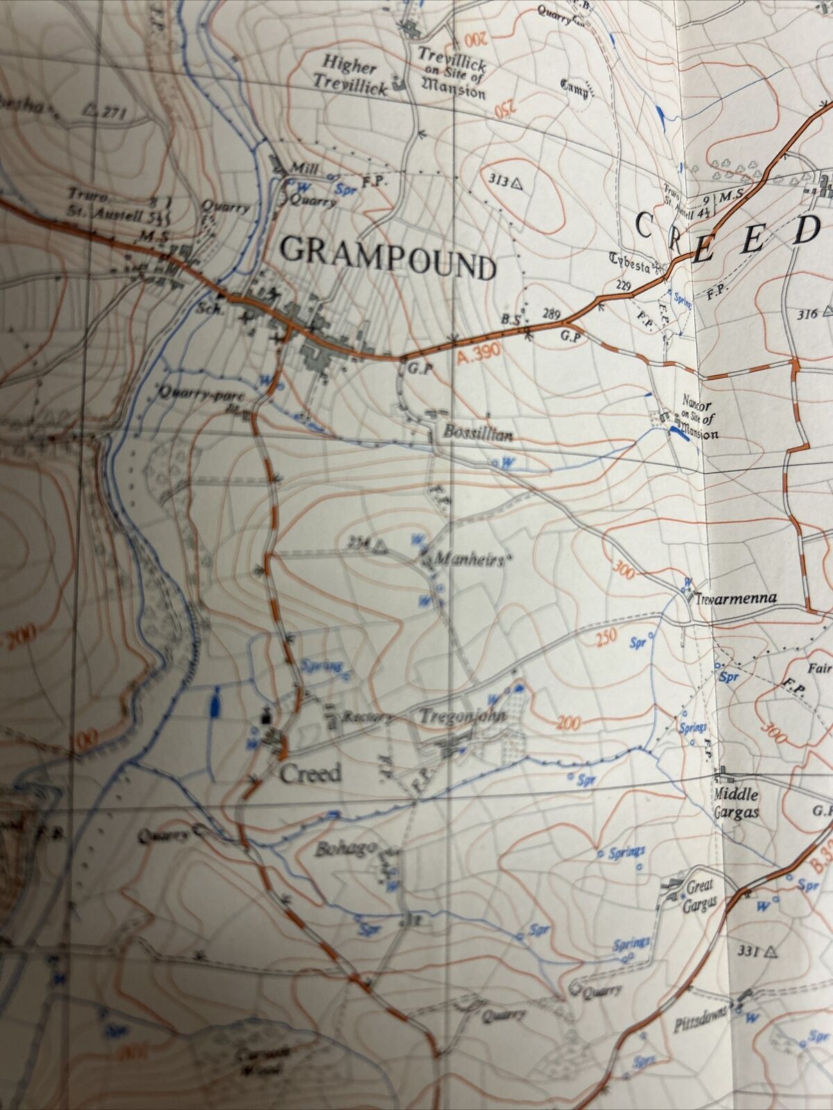 GRAMPOUND Ordnance Survey 1:25,000 National Grid Sheet 10/94 1951 Cornwall