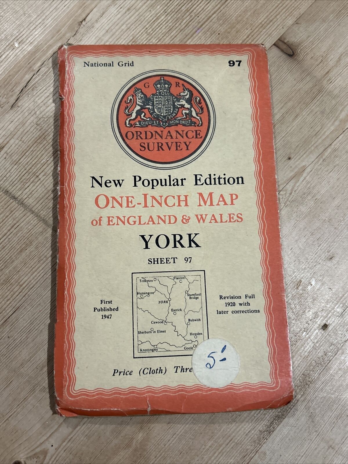 YORK Ordnance Survey Sixth Series CLOTH One inch 1947 Sheet 97 Goole Selby