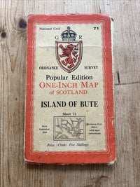 ISLAND OF BUTE Ordnance Survey CLOTH One Inch Sheet 71 Popular Edition 1945