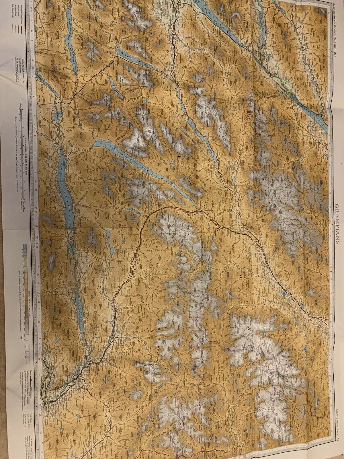 Grampians - Bartholomews One Inch Map 1965 Ben Nevis Pitlochry Look Great Framed