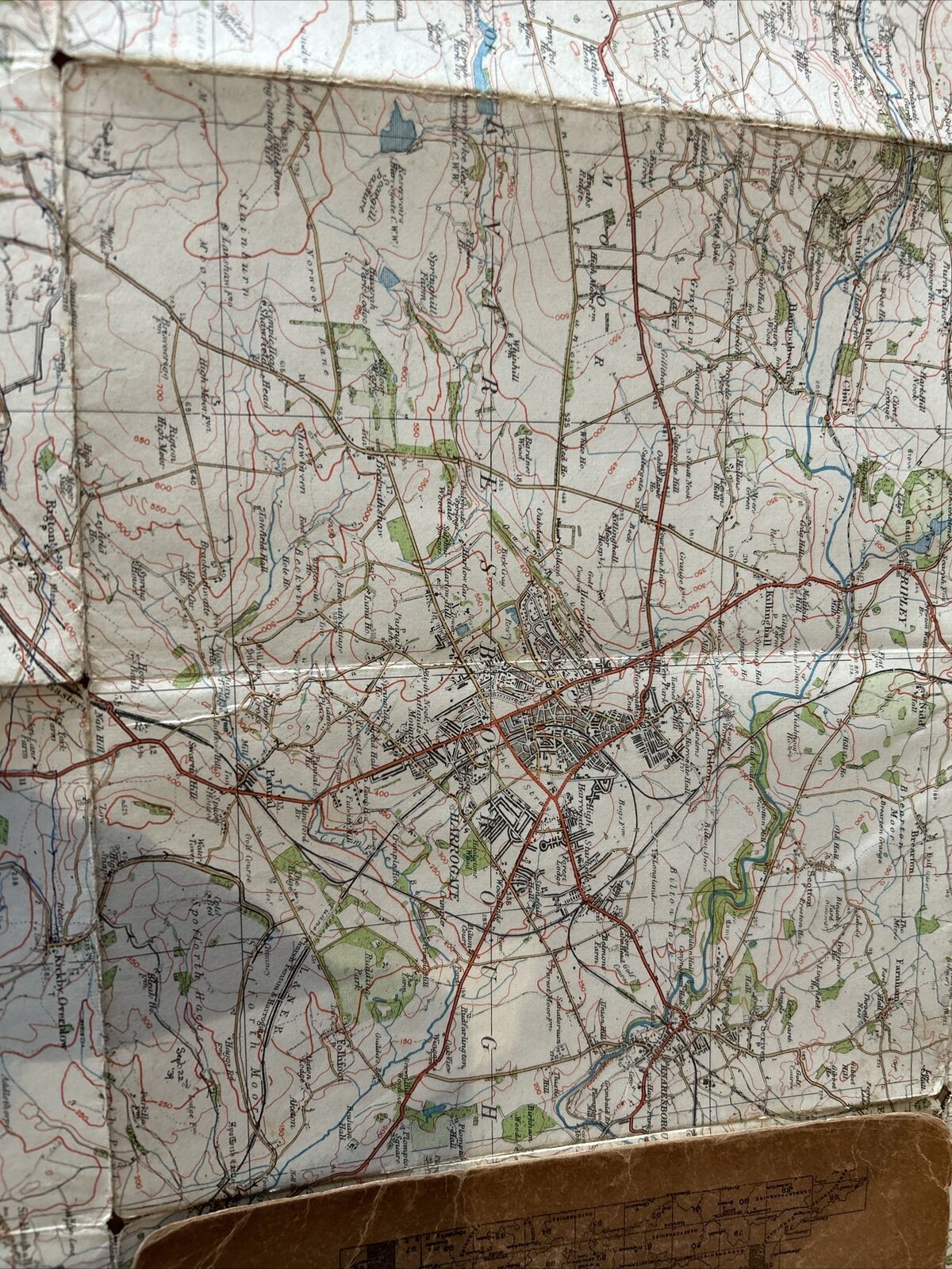 HARROGATE Ordnance Survey Cloth 1 Inch Map 1935? No 26 Contoured Pateley Bridge